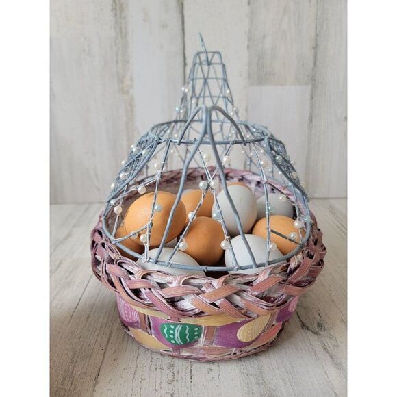 Chicken hen wire Easter basket egg Spring home decor set - Picture 5 of 9